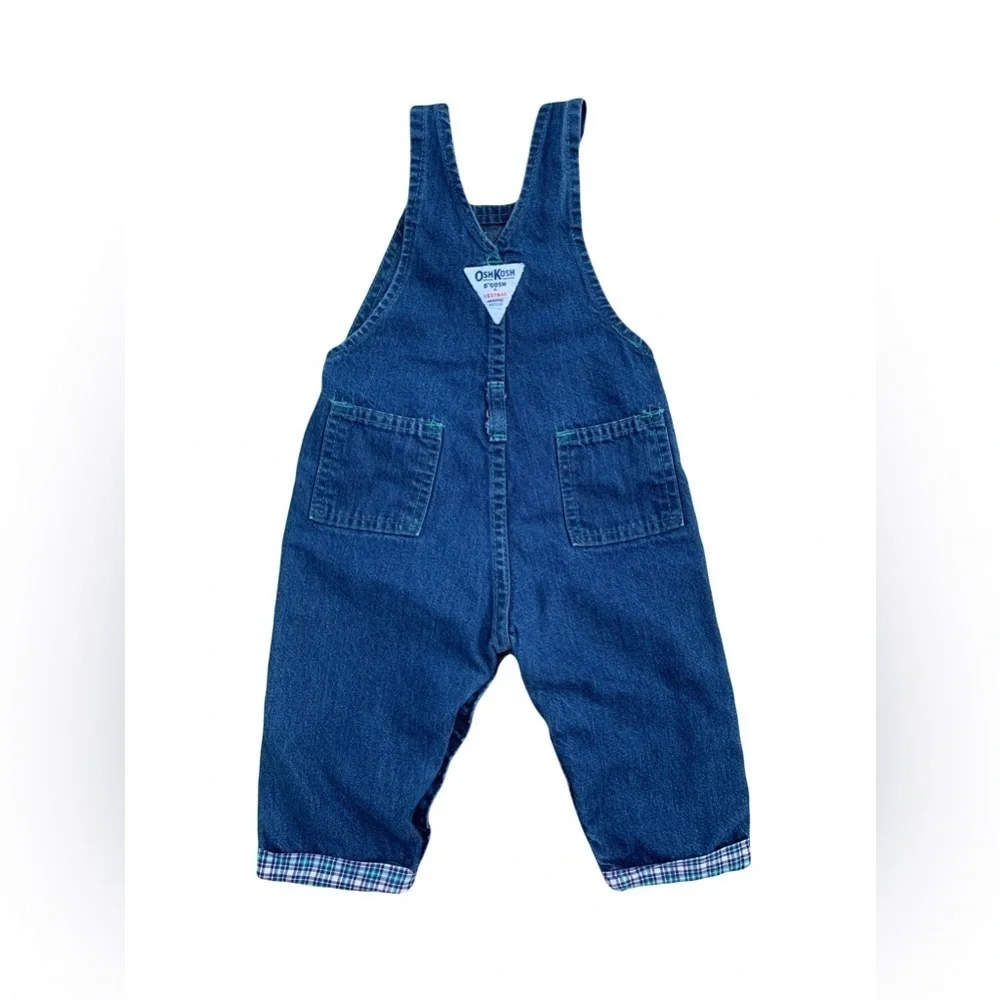 Vintage OshKosh Size 18 Months Denim Teddy Bear Corps Overalls